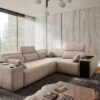 Mindy II corner sofa in modern grey fabric, living room view