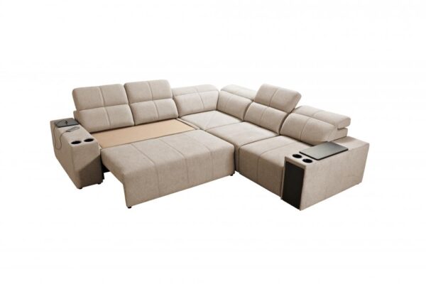 MINDY III sofa showing integrated cup holders and USB port