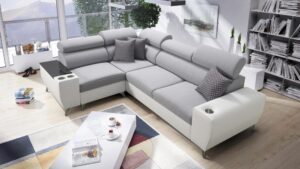 MODIVO II corner sofa, modern design with adjustable headrests.