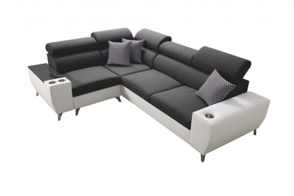 MODIVO II sofa with openable bar and integrated storage function.