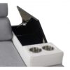 Integrated bar compartment of MODIVO II sofa with black cup holders.