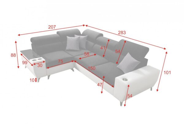MODIVO II sofa's side view, highlighting sleek profile and armrest.