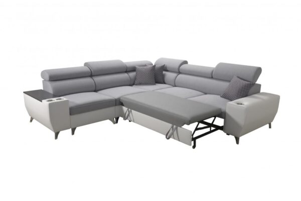 Detail of MODIVO III sofa's openable bar and cup holders