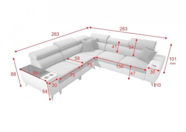 Adjustable headrests on MODIVO III corner sofa for personalized comfort