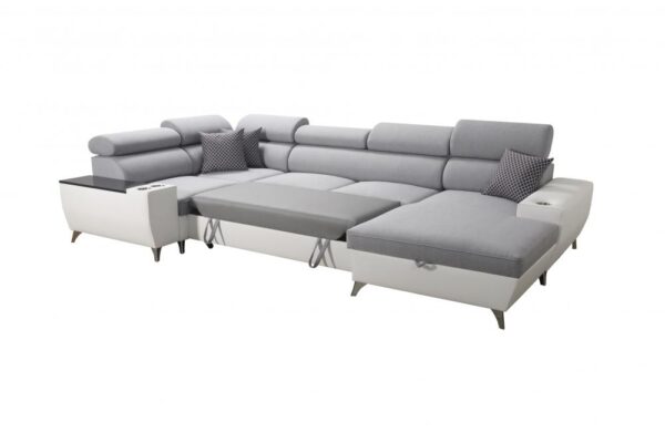 MODIVO corner sofa with integrated storage and open bar.