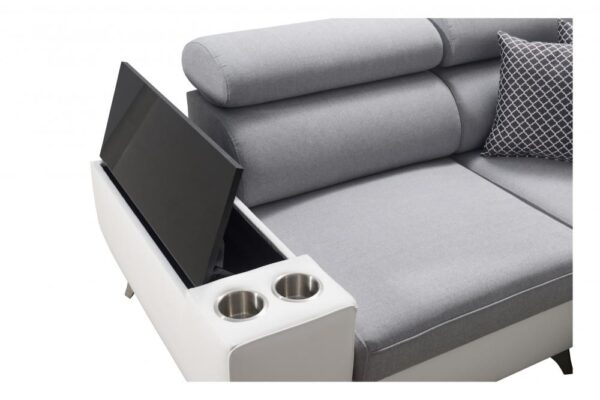 MODIVO corner sofa showing sleeping function pull-out mechanism.