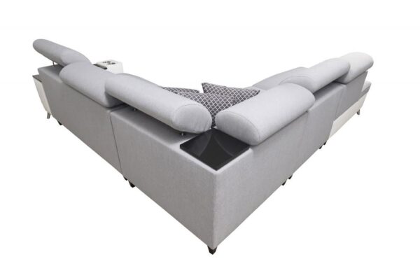Detail of MODIVO IX sofa's adjustable headrest mechanism