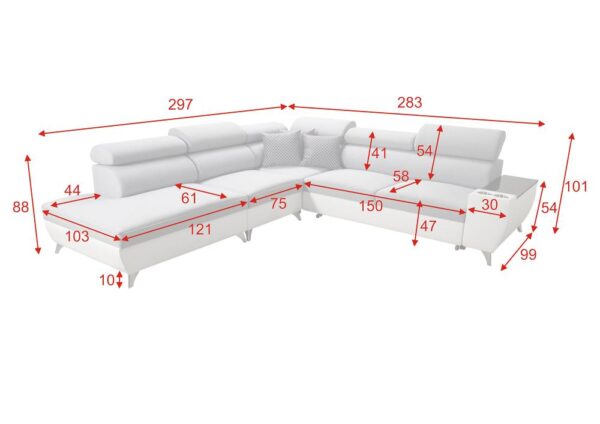 View of MODIVO IX corner sofa's stylish design elements