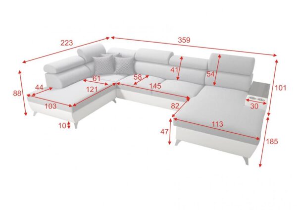 MODIVO VI corner sofa showcasing optional shelf finishes in black