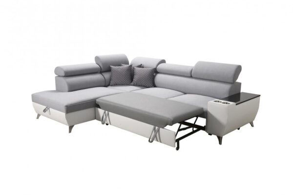 Detailed view of MODIVO VII corner sofa's ample storage compartment