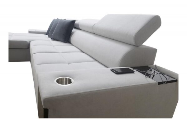 View of Morena Maxi sofa's USB port and electrical socket.