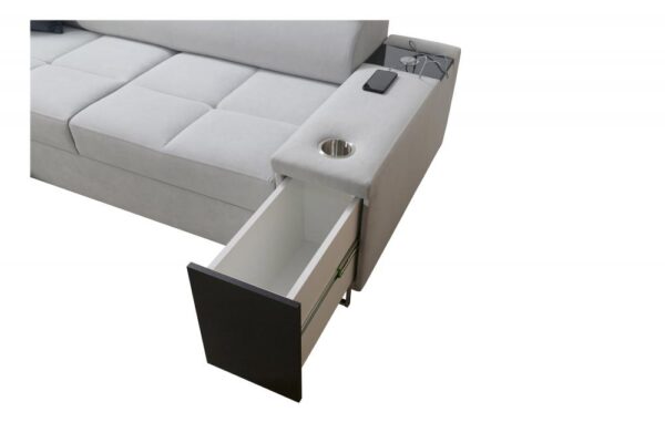 Morena I Mini sofa, showcasing adjustable headrest mechanism.