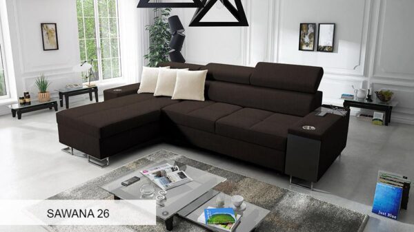 Morena I Mini Corner Sofa displaying its adjustable headrest feature.