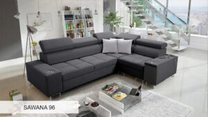 Close-up of Morena II sofa's ergonomic backrest and headrest mechanism.