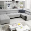 Morena IV Maxi corner sofa, left-hand facing, gray fabric, with adjustable headrests.