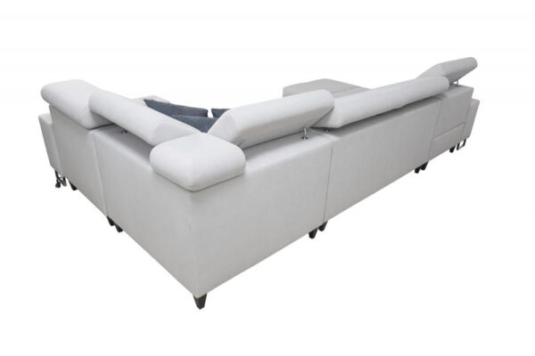 Morena IV Maxi sofa with open storage compartment and sleeping function.