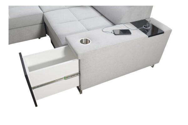 Overview of Morena IV Maxi corner sofa's dimensions and stylish appearance.
