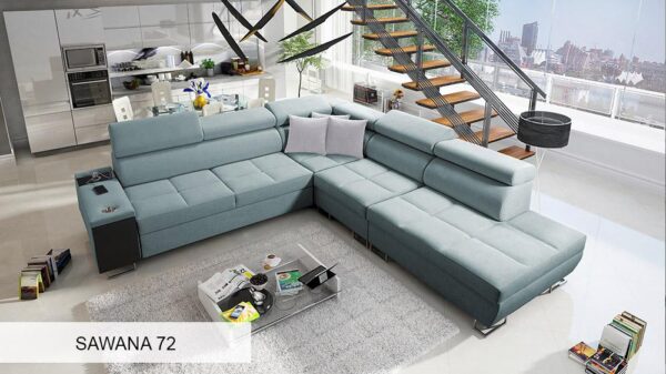 More detailed view of shelf material options for MORENA IX sofa