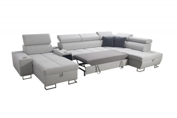 Morena V corner sofa with adjustable headrests extended, close-up.