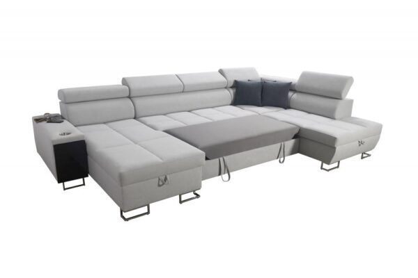 Detailed view of MORENA VI sofa's adjustable headrest and backrest.