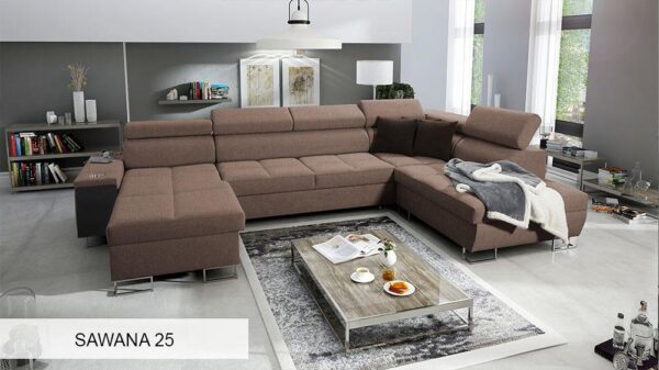Various leg options for MORENA VI corner sofa, chrome and wood.