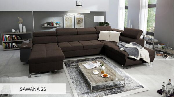 Close-up of MORENA VI sofa leg choices, including metal and wooden finishes.