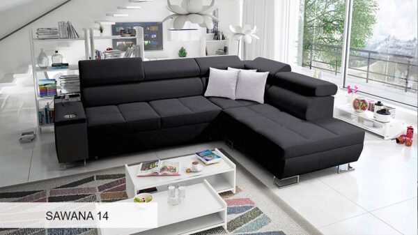 Morena VII sofa with black wooden feet, close-up