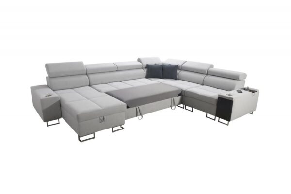 MORENA VIII corner sofa detail, integrated opening bar, cup holders