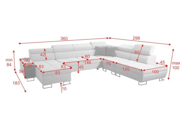 Side view of MORENA X corner sofa highlighting its dimensions