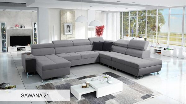 Close-up of MORENA X sofa's modern chrome feet