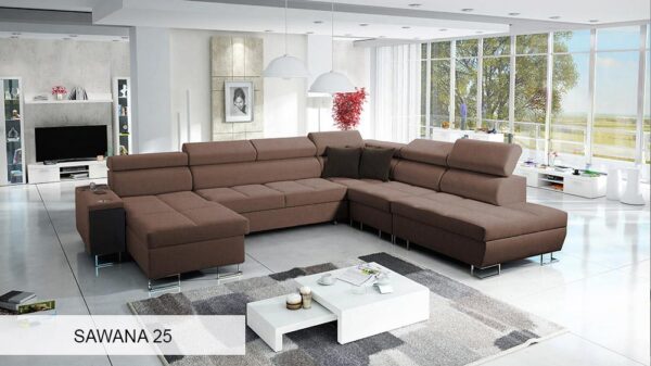 MORENA X sofa showing different wooden foot options