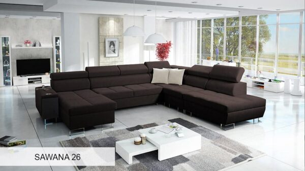 Detail of MORENA X sofa's integrated cup holder