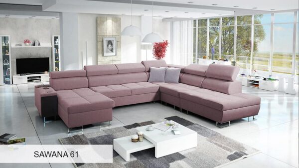 MORENA X sofa showcasing lacquered shelf finish