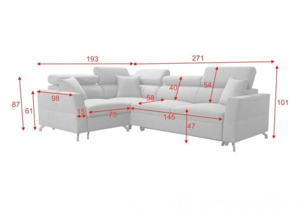 Angled view of VENETO II corner sofa with decorative throw pillows