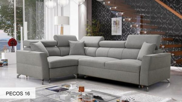 VENETO II corner sofa in modern grey fabric, living room setting