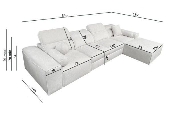 VITO XII sofa detail, emphasizing adjustable headrest mechanism