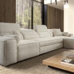 VITO XII corner sofa in modern grey fabric, front view