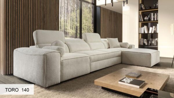 VITO XII corner sofa in modern grey fabric, front view