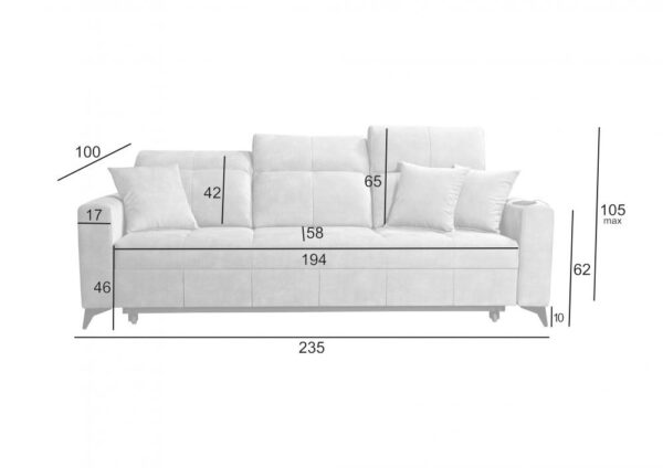 Rear view of Inez sofa, showing elegant back and foot choices