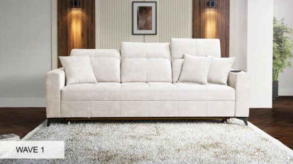 Inez sofa in grey fabric with adjustable headrests