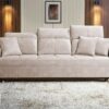 Inez sofa's chrome metal front feet detail