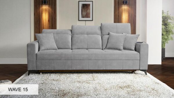 Contemporary silhouette of the Inez sofa from the side