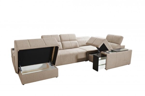 Modern Mindy IV sofa with integrated USB port and cup holder
