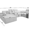 Mindy IV sofa with open storage bar and elegant fabric upholstery