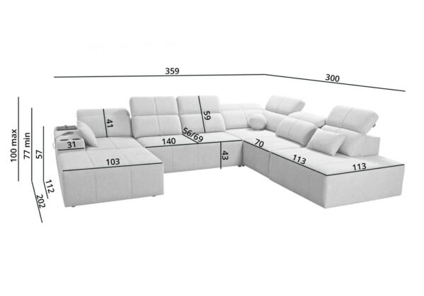 Mindy X corner sofa, showing three integrated storage compartments