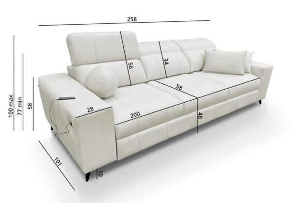 DAFNE sofa with pull-out sleeping function extended, showing bed surface