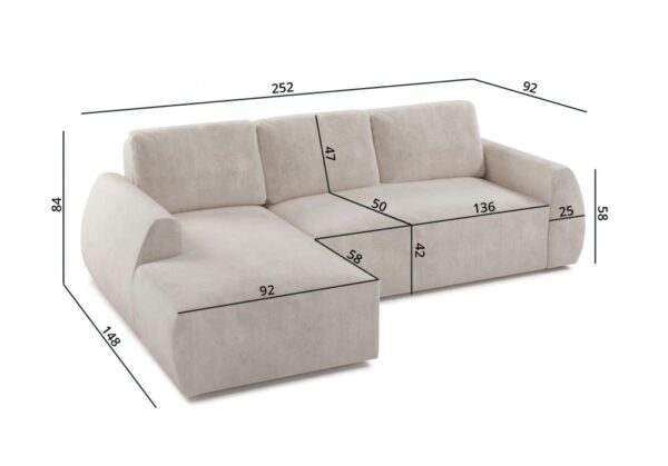 Side view of COLIN corner sofa, highlighting its sleek armrest