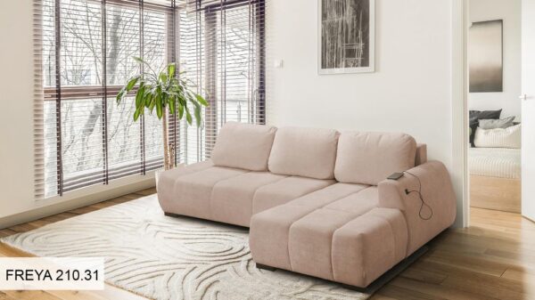 Fresco sofa with bedding storage compartment open