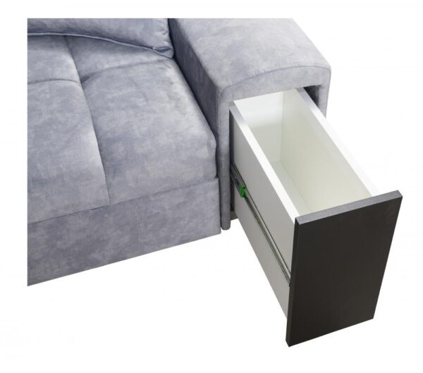 GRECO I MINI L-shape sofa with white lacquered laminate shelf option