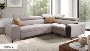 GRECO II modern corner sofa with adjustable headrests and integrated USB port